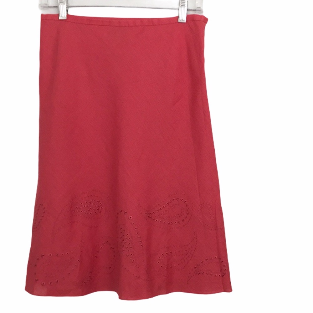 Ann Taylor Red 100% Linen A Line Skirt Eyelet Bottom